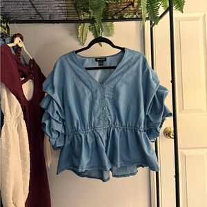 Step in Style Blue Ruffled Peplum Top Size L
